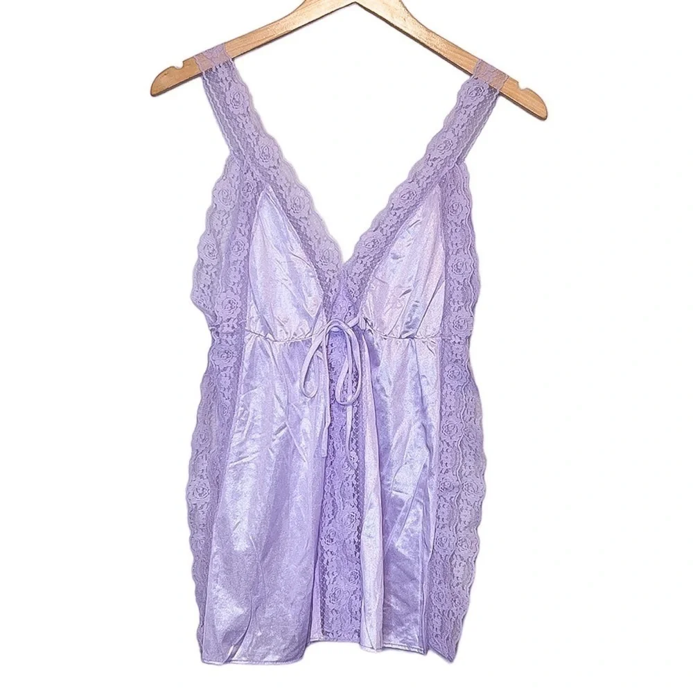 Vintage Lavender Lace Side Slit Lingerie Slip Tank Top Small - Picture 2 of 4